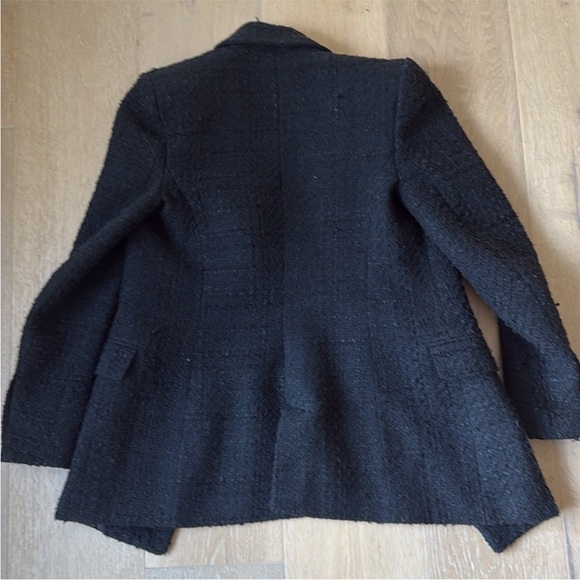 ZARA Tweed Textured Weave Double Breasted Blazer Black - Picture 5 of 5
